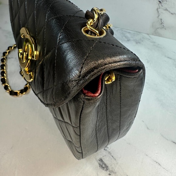 ❌❌ Chanel Vintage Mini Crossbody Bag Round Moon Flap Oversized CC Black/Gold 24K - Picture 14 of 16